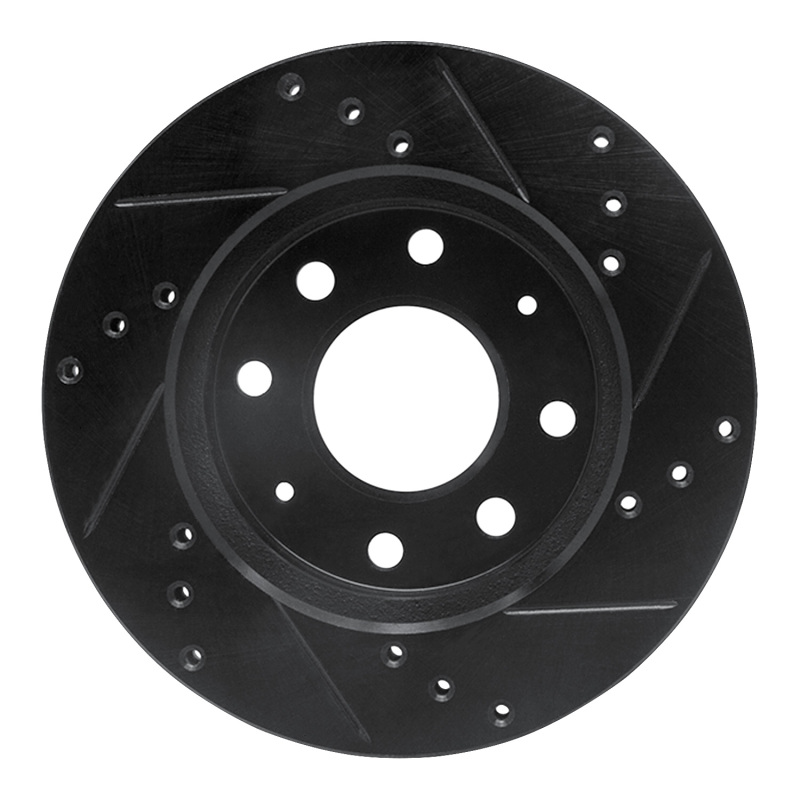 Dodge Colt Brake Rotor (1) - Front Left - R1 Concepts - Drilled & Slotted - Black - `88-`07